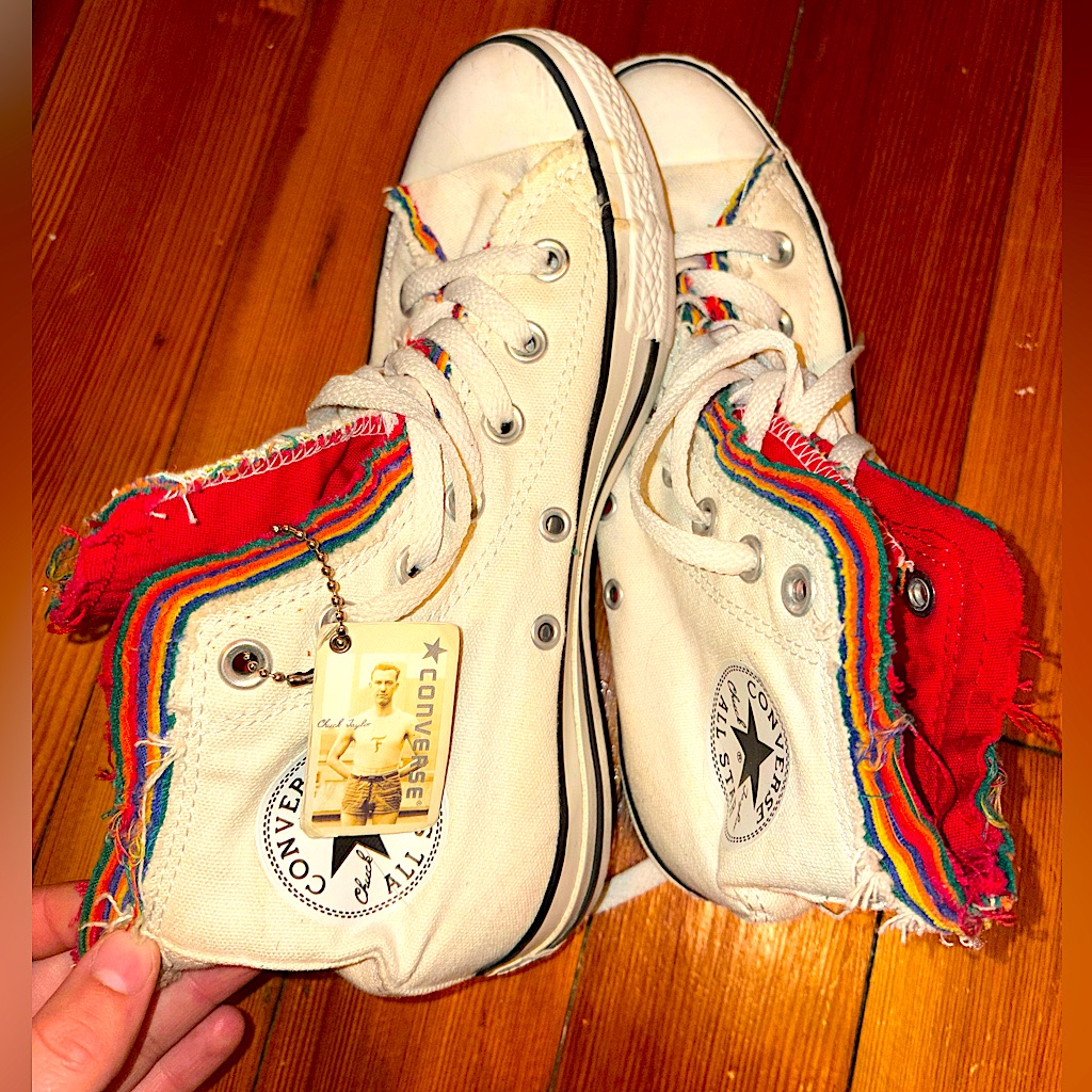 Converse White High-Tops With Rainbow Accents
